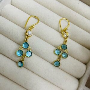 Zara limited edition coloured stone, pearl with gold plated brass boho earrings